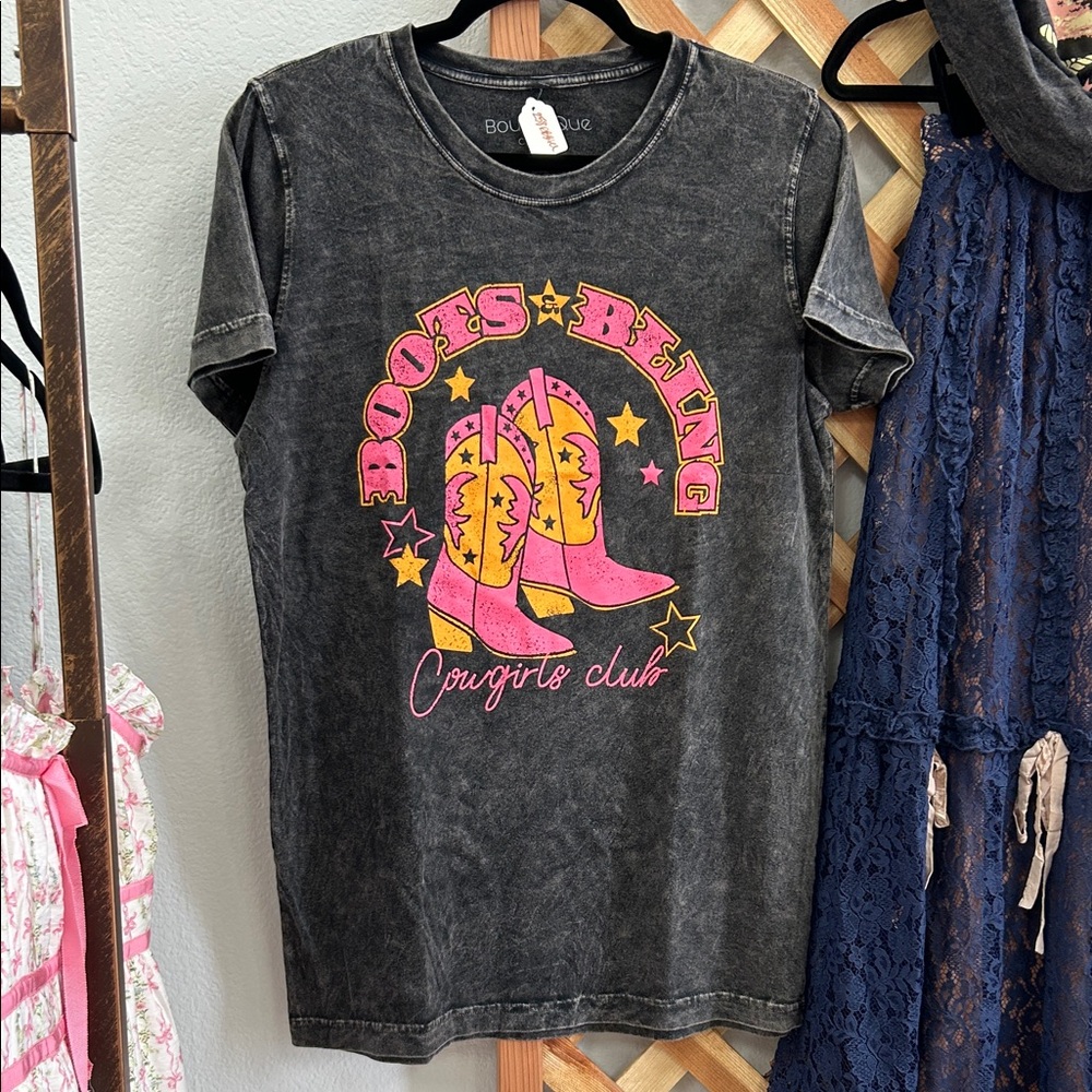 Black Graphic Tee with Pink and Yellow Design